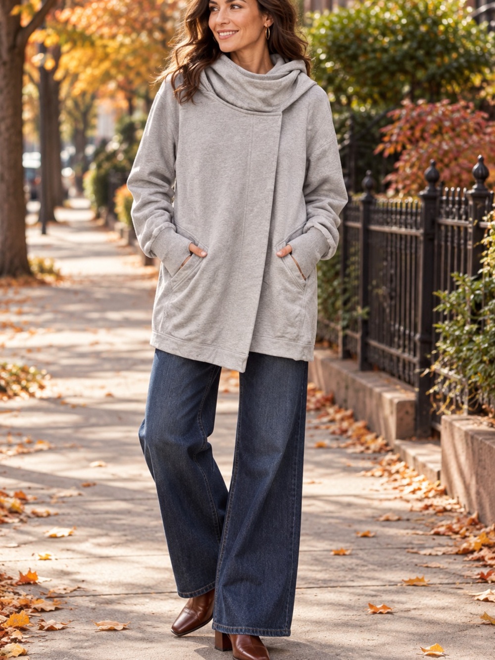 Soft Surroundings Go Lively Travel Wrap Jacket funnel neck hooded Gray Cotton
